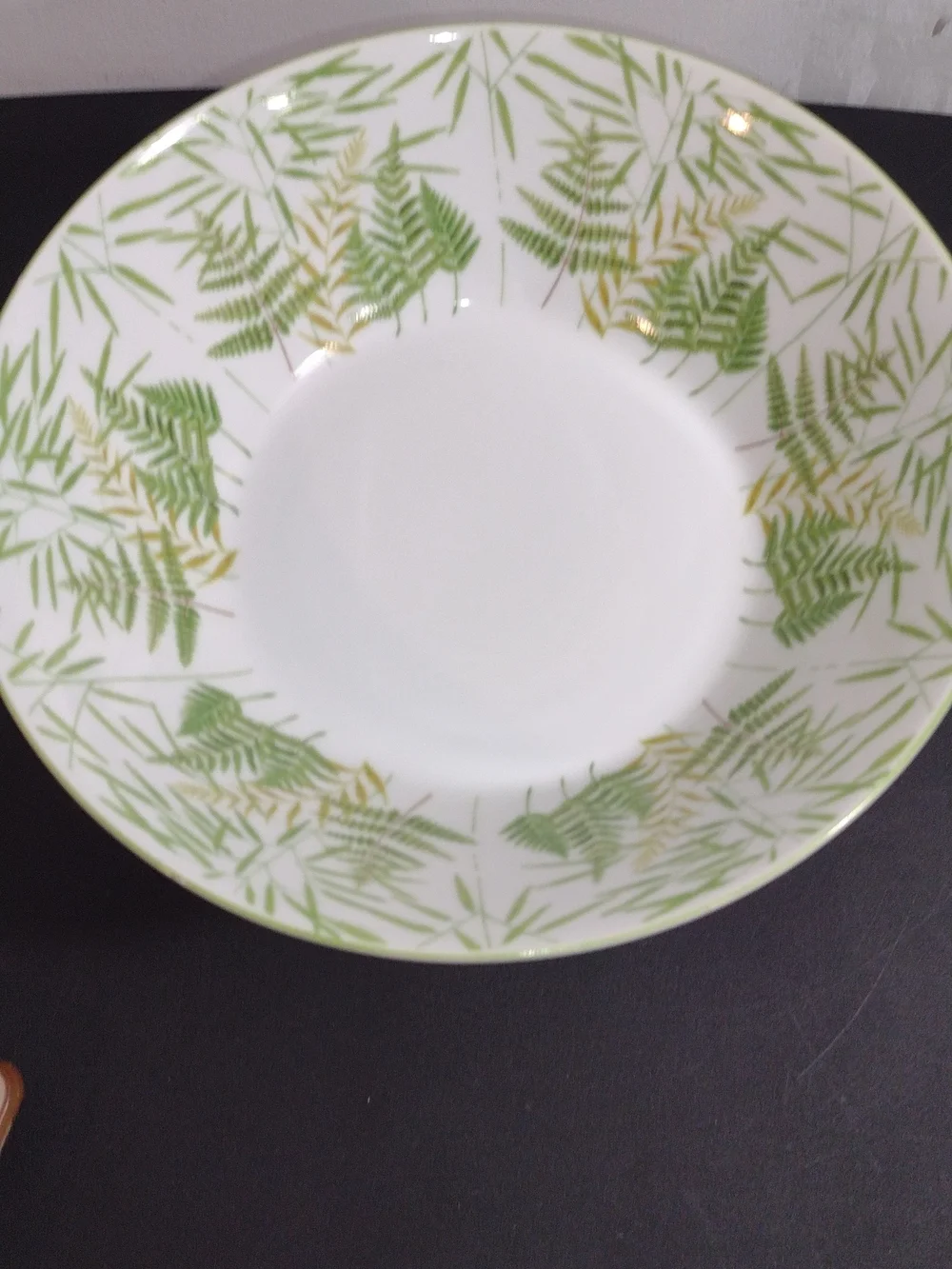Fern-Pattern Ceramic Pedestal Bowl in Green